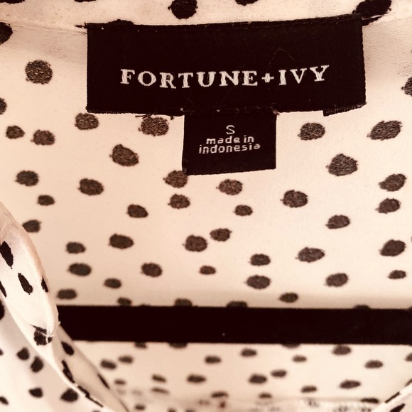 Fortune & Ivy - slightly sheer polka/animal print button up blouse - Picture 4 of 4
